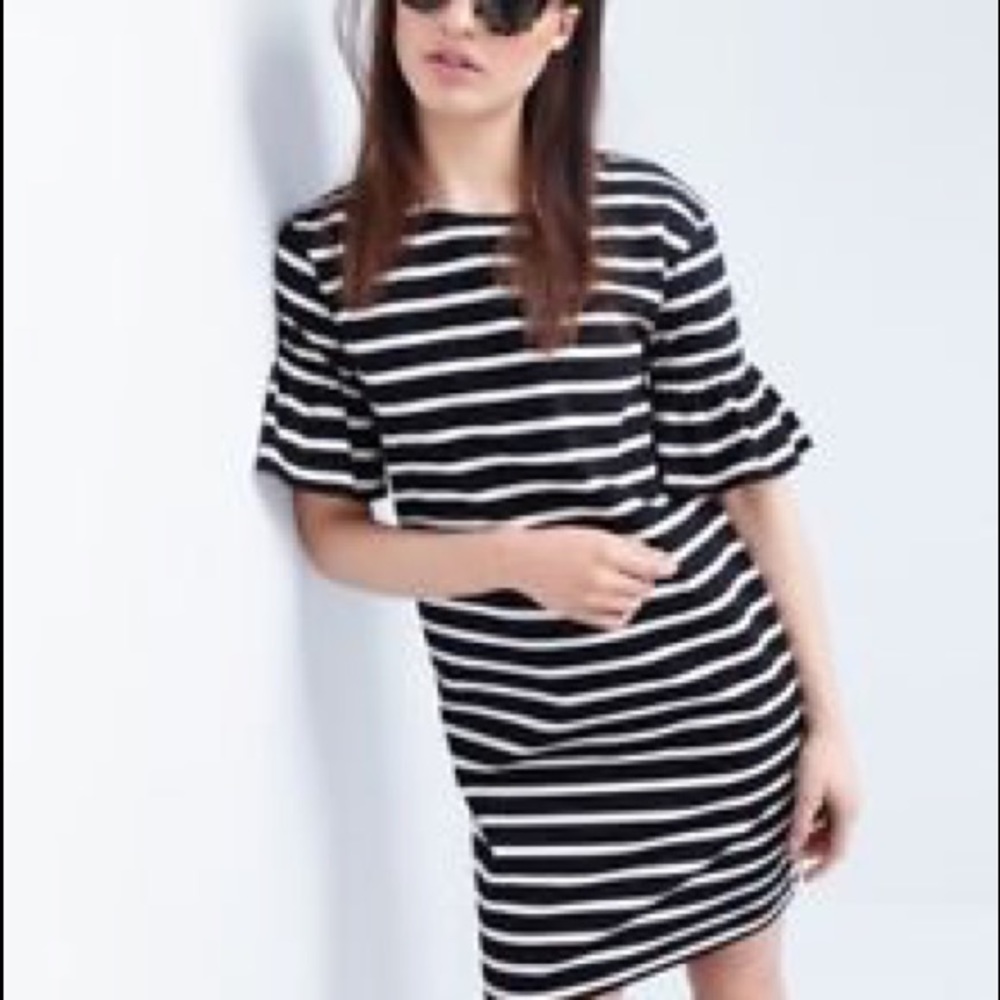 J. Crew Ruffled bell-sleeve shift dress in stripe